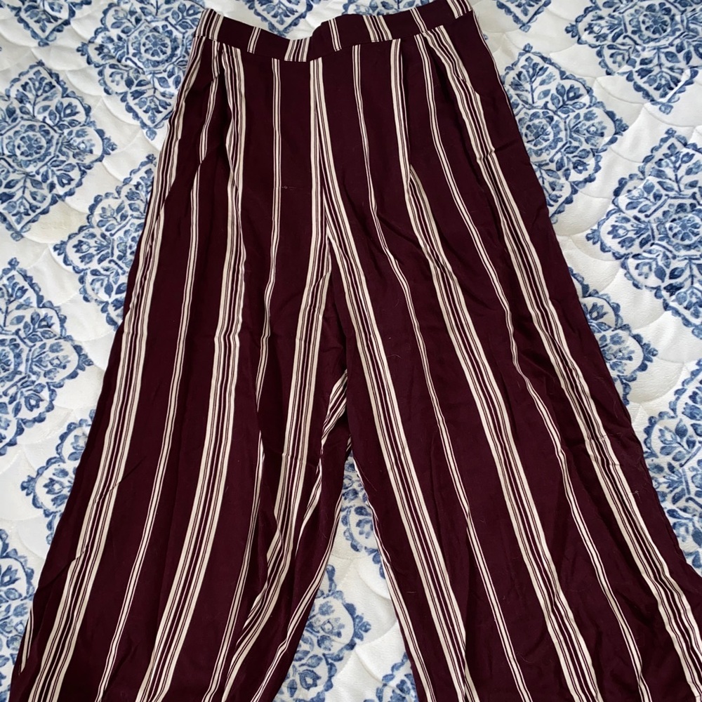 Maroon/ Cream Stripped Palazzo Pants